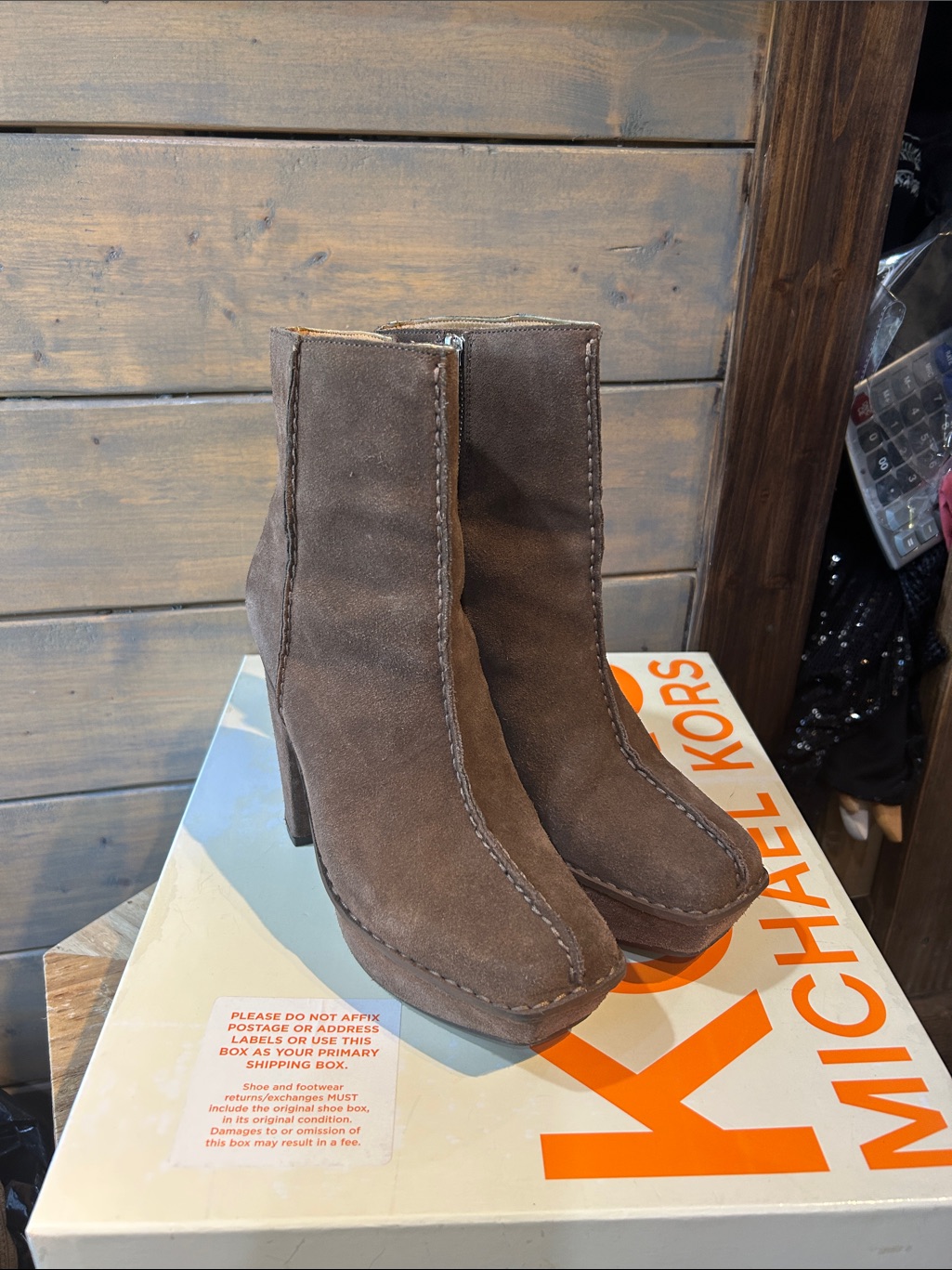 Michael Kors Chocolate Brown Suede Platform Ankle Booties